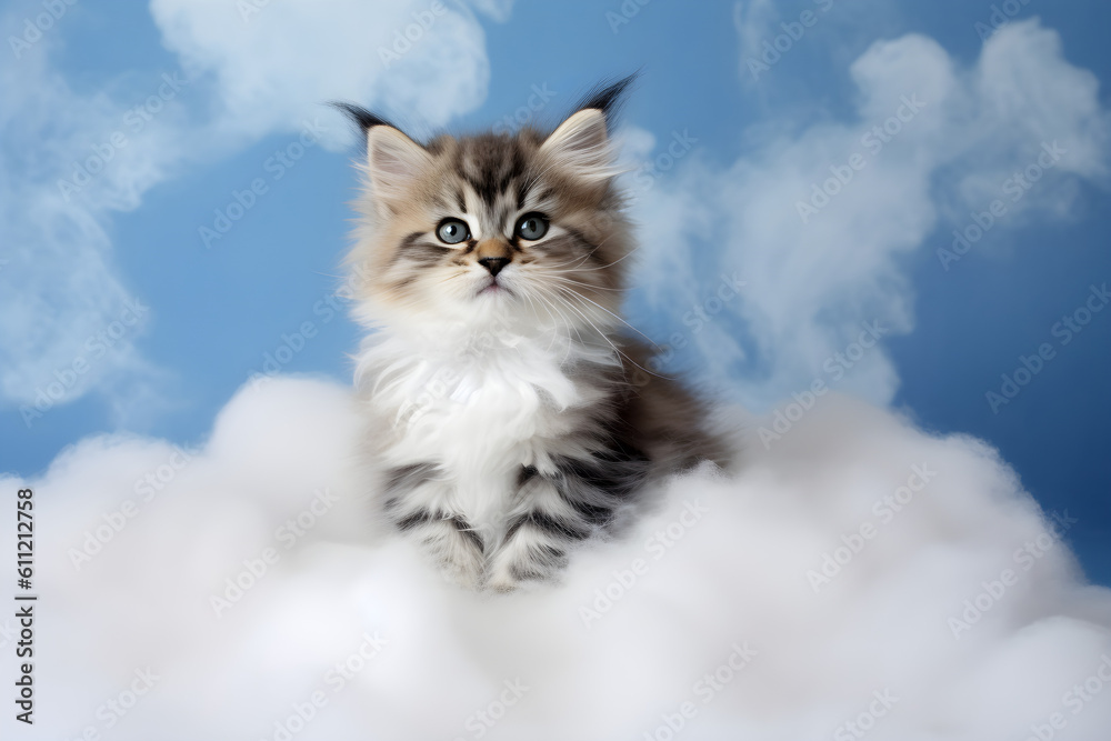 cute fluffy kitten on a cloud, Generative AI cute fluffy kitten on a cloud, Generative AI