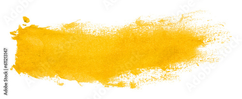 Shiny yellow brush watercolor painting isolated on transparent background. watercolor png