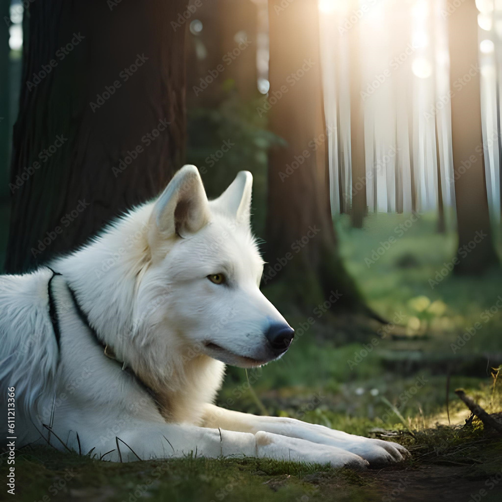 Obraz premium portrait of a white fox in the woods