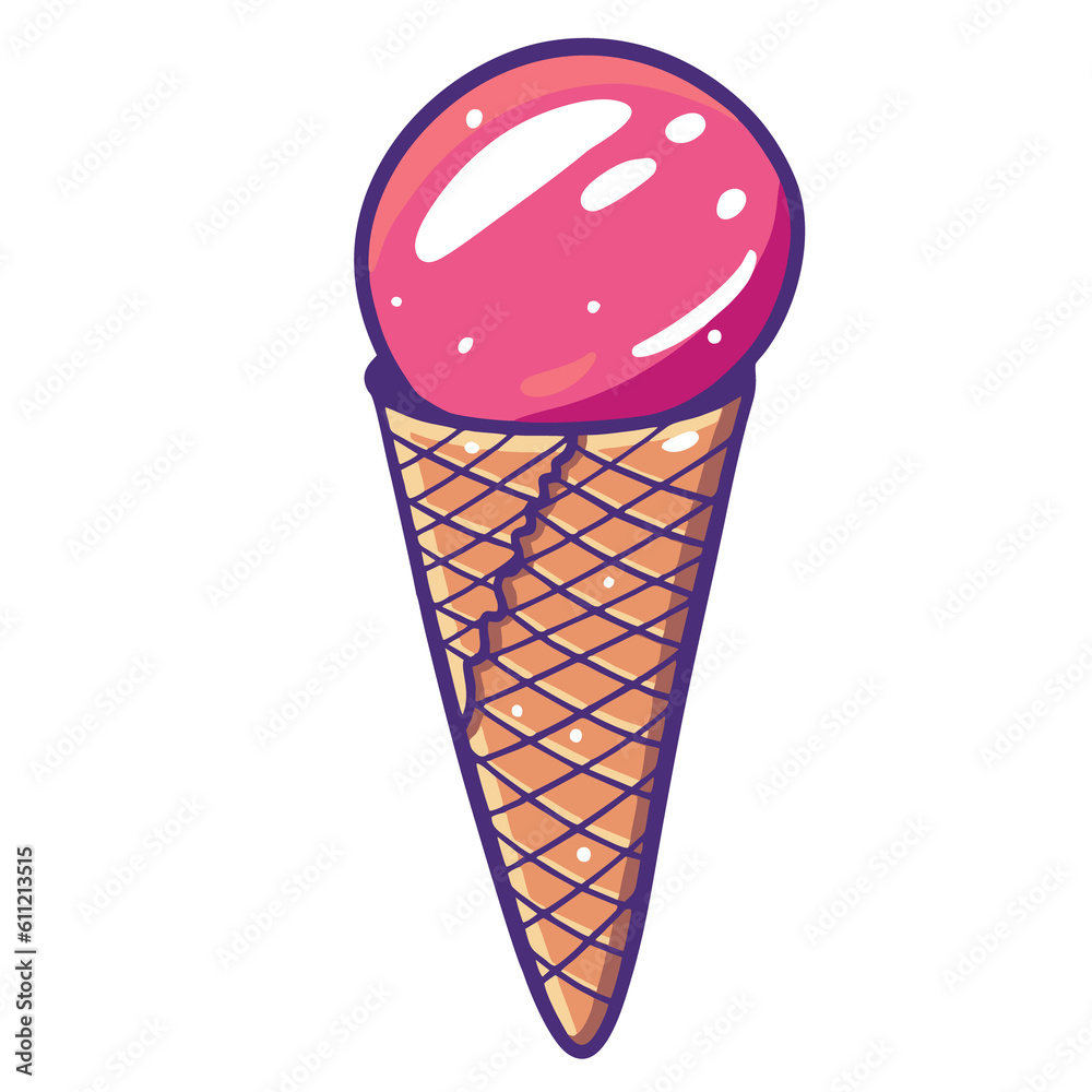 Pink color ice cream scoop in cartoon style Pink color ice cream scoop in cartoon style