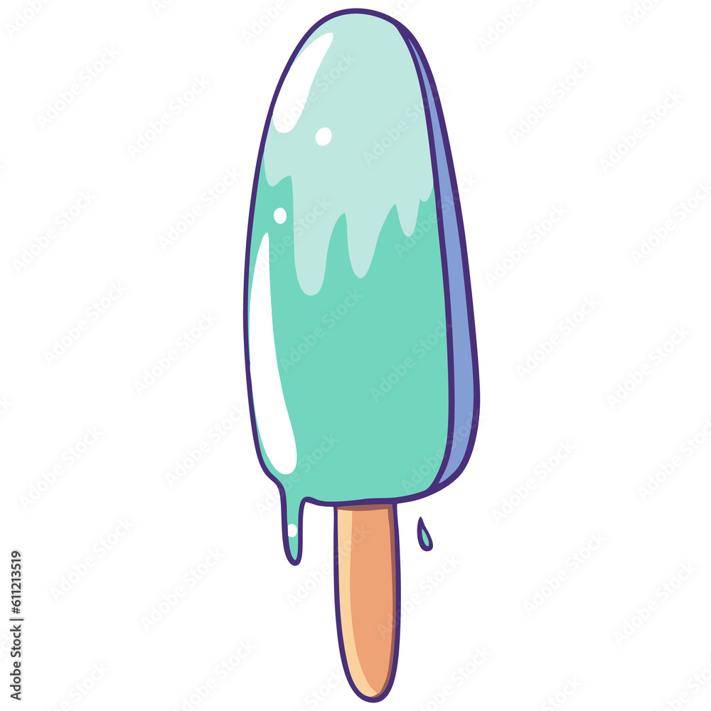 Green color ice lolly in cartoon style illustration Green color ice lolly in cartoon style illustration