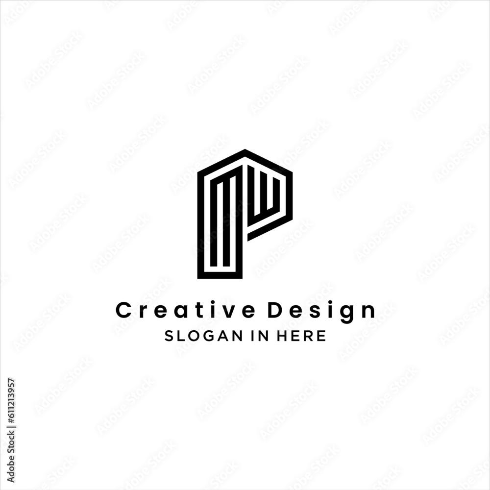 initial PMW or PWM logo design with simple geometric letter vector template