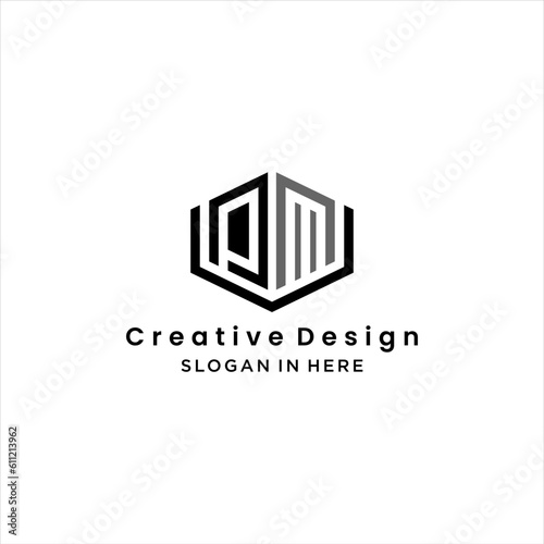 initial PM or PMV logo design with polygon shape vector template