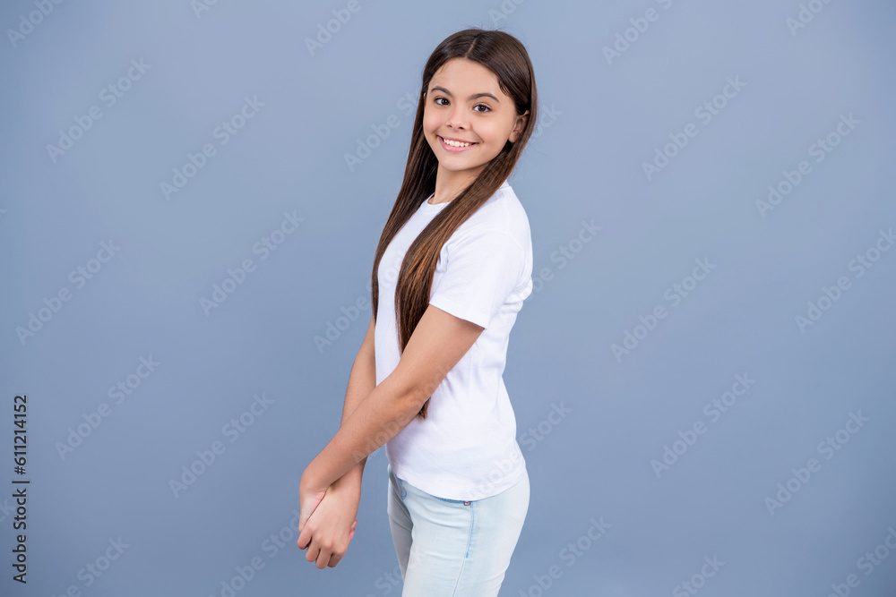 positive teen girl isolated on grey. positive teen girl in studio. positive teen girl on background.