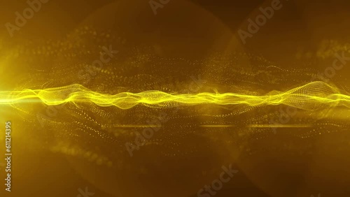 Gold digital particle wave and light abstract background