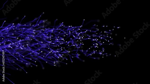 Blue glowing fiber optic lines connection.