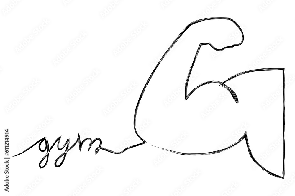 simple vector sketch muscle, big bicep and tricep single one line art, continuous