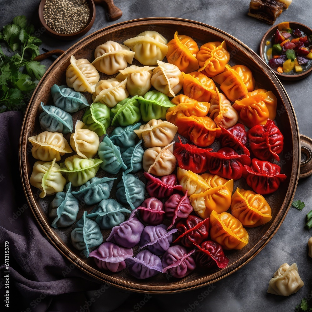 Colorful Chinese Jiaozi Dumplings