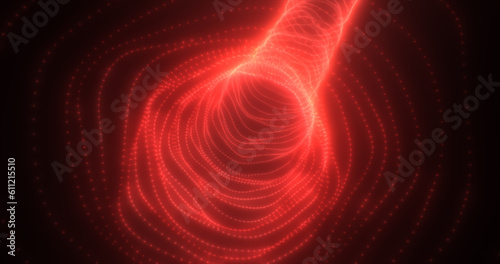 Fototapeta Naklejka Na Ścianę i Meble -  Abstract orange tunnel swirling from particles and dots of glowing bright futuristic hi-tech background