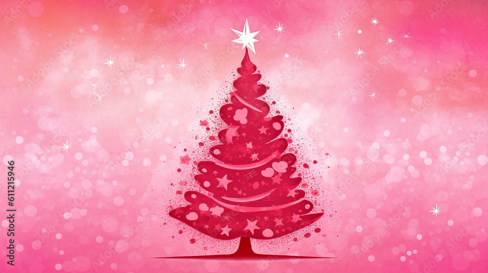 Stylized red Christmas tree with a star on top  on a pinkish background, Generative AI