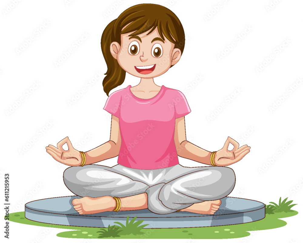 Asian female cartoon practice meditation