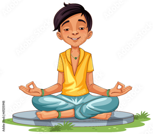Asian man cartoon practice meditation
