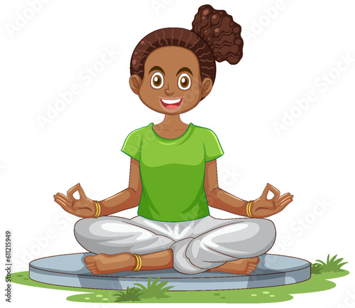 African female cartoon practice meditation