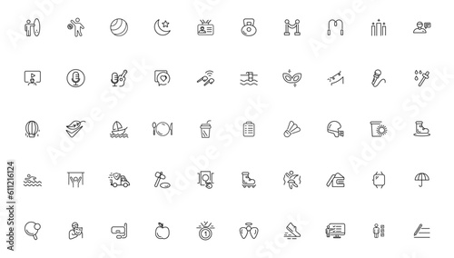 Set of thin line Lifestyle and Entertainment icon set, simple outline icons collection, Pixel Perfect icons, Simple vector illustration