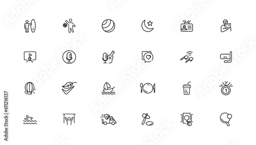 Set of thin line Lifestyle and Entertainment icon set, simple outline icons collection, Pixel Perfect icons, Simple vector illustration