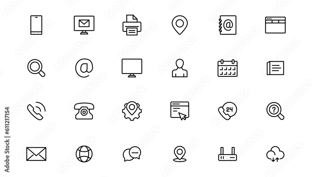 Contact icon set. Thin line Contact icons set. Contact symbols - Phone, mail, fax, info, e-mail, support.Out line icon. Contact icon set. Thin line Contact icons set. Contact symbols - Phone, mail, fax, info, e-mail, support.Out line icon.