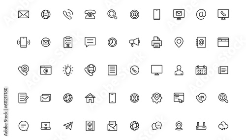 Contact icon set. Thin line Contact icons set. Contact symbols - Phone, mail, fax, info, e-mail, support.Out line icon.