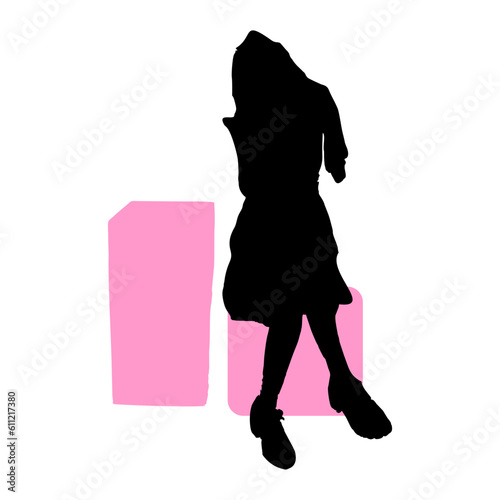 silhouette of a sexy woman sitting stylishly on a pink chair