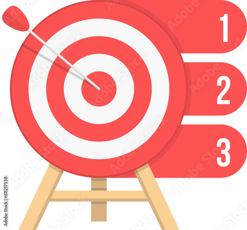 Target with three elements for your text, three steps to your goal, infographic template