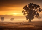 Dawn's Embrace: Sunrise in the Foggy Australian Countryside