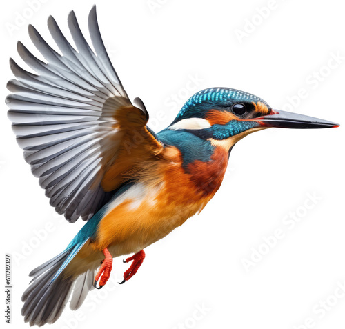 Canvas Print Flying kingfisher bird isolated on white background as transparent PNG, generati