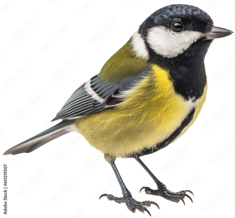 Naklejka premium Great tit isolated on a white background, generative AI