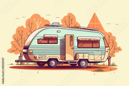 Camper van illustration. Caravan illustration. Generative AI © CREATIVE STOCK