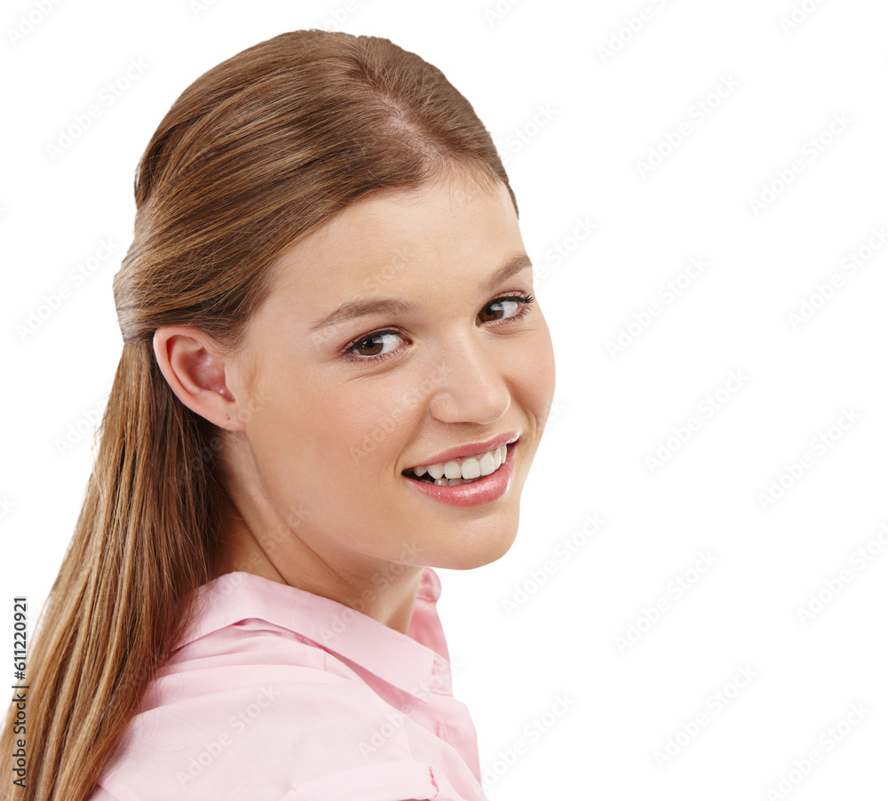 Happy, beautiful and portrait of a woman with a smile isolated on a transparent png background. Confident, face and a young girl with happiness, confidence and empowerment with pride and makeup Happy, beautiful and portrait of a woman with a smile isolated on a transparent png background. Confident, face and a young girl with happiness, confidence and empowerment with pride and makeup