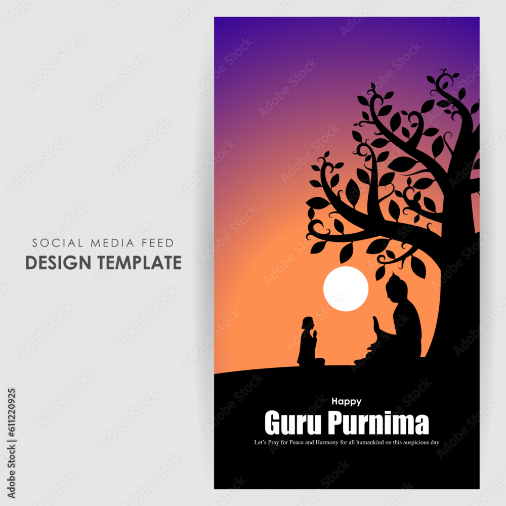 Vector illustration of Happy Guru Purnima social media story feed mockup template