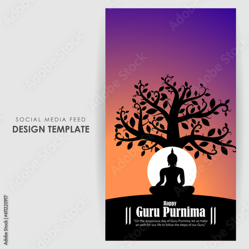 Vector illustration of Happy Guru Purnima social media story feed mockup template