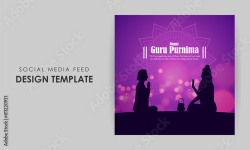 Vector illustration of Happy Guru Purnima social media story feed mockup template