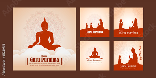 Vector illustration of Happy Guru Purnima social media story feed set mockup template