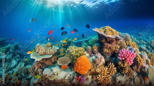 Coral reef background. Illustration AI Generative