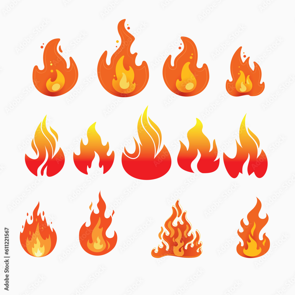 Set of stylized vector images of fire Set of stylized vector images of fire