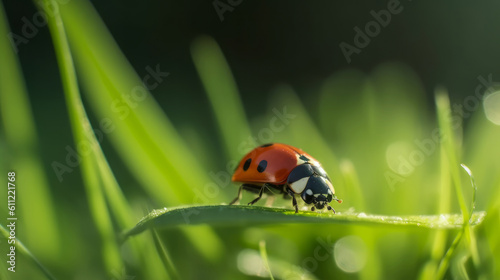 Ladybug on natural background. Illustration AI Generative..