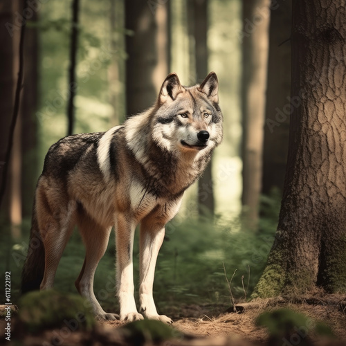 Wolf in forest. Illustration Generative AI © Dragoslav