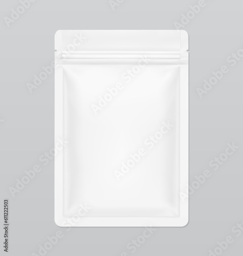 Hyper realistic clean pouch bag mockup. Vector illustration. Front view. Can be use for template your design, presentation, promo, ad. EPS10.	