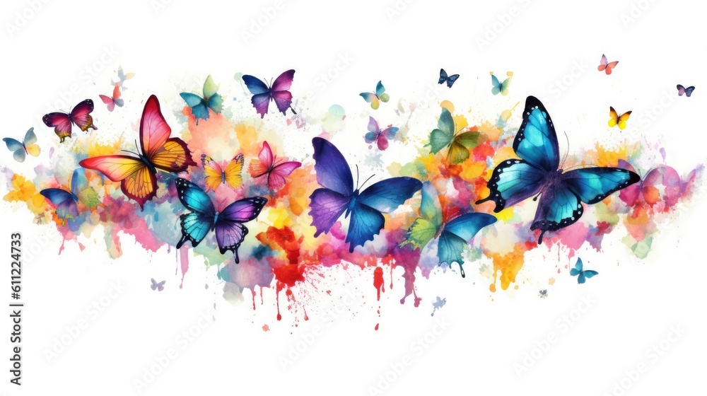 Colorful Butterflies on white background for paint style.Generative Ai