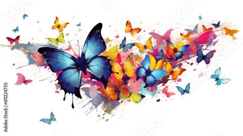 Colorful Butterflies on white background for paint style.Generative Ai © Areerat