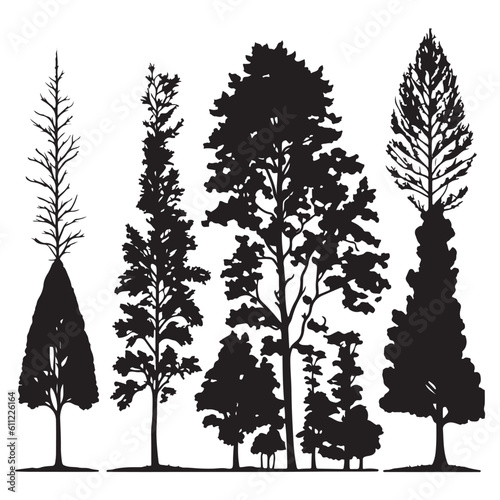 Group of trees silhouette. Tree silhouette vector.