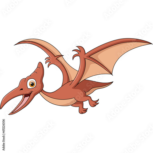 Cute pterodactyl cartoon on white background
