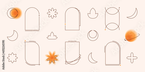 Y2k line art design. Frames and shapes with yellow gradients.