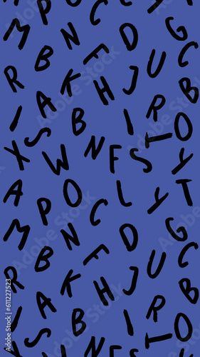 template with the image of keyboard symbols. set of letters. Surface template. purple blue background. Vertical image.