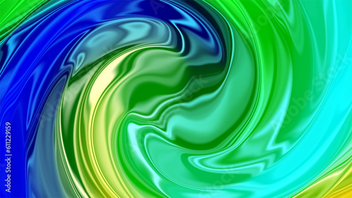 backdrop with a holographic gradient that is abstractly twisted and organic in nature. Fluid forms in a spiral shape, solitary digital art item. 3D representation © MDSHAFIQUL