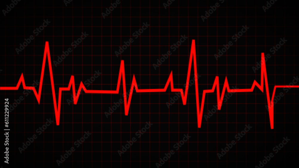 Heartbeat neon line wave in an electrocardiogram (ECG). Monitor for EKG, heart rate, and cardiology frequency