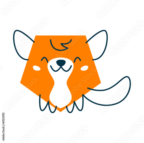 Fox cartoon animal character with math shape, hexagon plain figure cartoon personage, cute emoticon. Vector elementary school figure with sly
