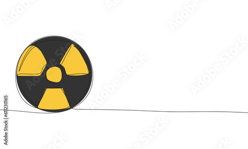 Radiation symbol. One line continuous radiation warning sign isolated on white background. Line art outline vector illustration.