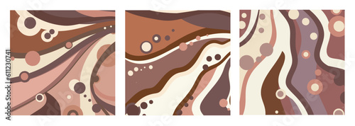 Chocolate wavy swirl background. Abstract chocolate waves, brown color flow. Vector illustration