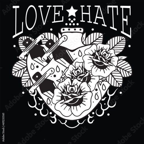 love journey vector illustration design that is full of pain like a knife but beautiful like a rose for t-shirt