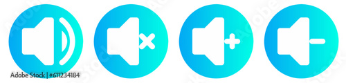 Speaker icon set, set of megaphone, add volume, lower volume and silent icon